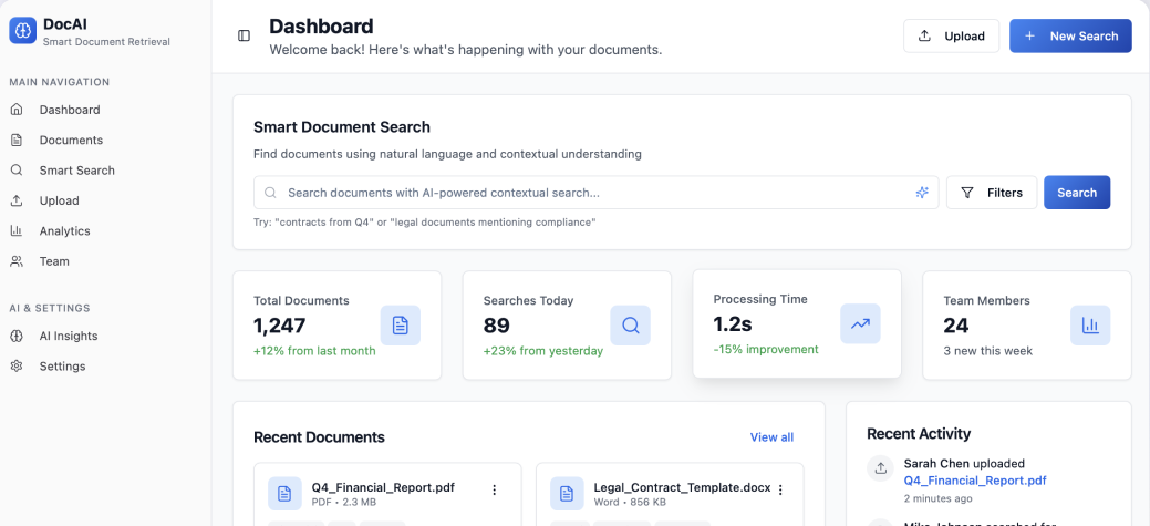 DocAI Dashboard Interface